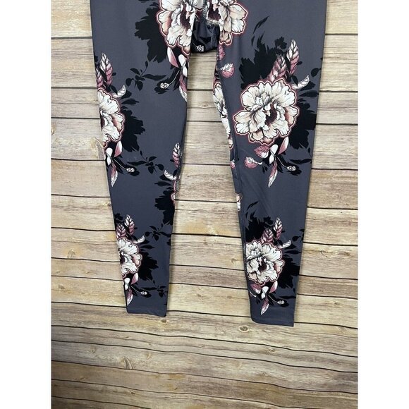 Apana XS NWt Floral Activewear Leggings Gray Yoga Gym Extended Waistband Cropped - Picture 2 of 10